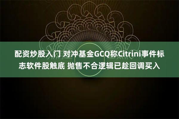 配资炒股入门 对冲基金GCQ称Citrini事件标志软件股触底 抛售不合逻辑已趁回调买入